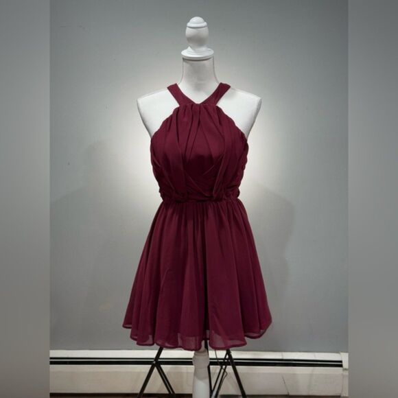 CLEARANCE! Burgundy Keepsake the Label Ruched Halter Dress Size S - Picture 1 of 6